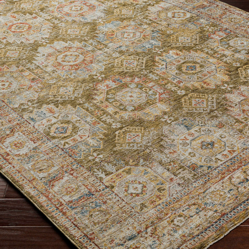 Crescentia Green Textured Rug with Fringes