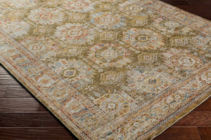 Crescentia Green Textured Rug with Fringes