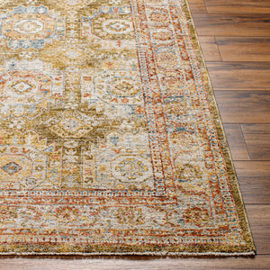Crescentia Green Textured Rug with Fringes