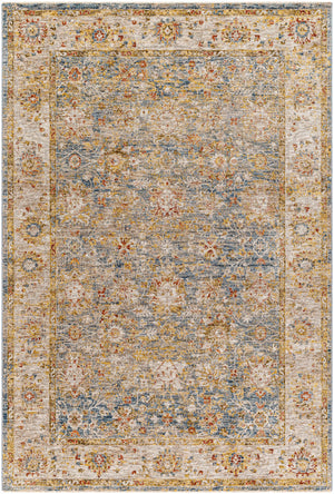 Duong Beige & Blue Textured Rug with Fringes