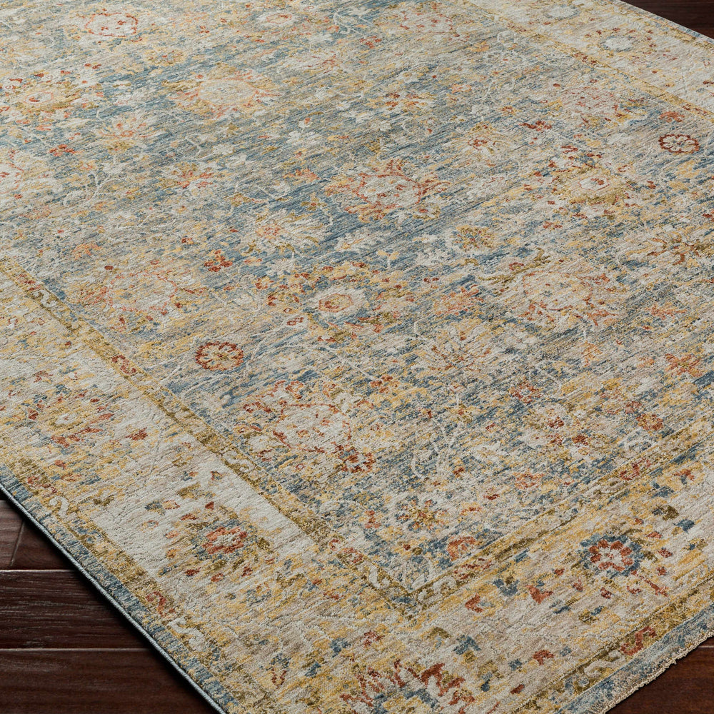 Duong Beige & Blue Textured Rug with Fringes