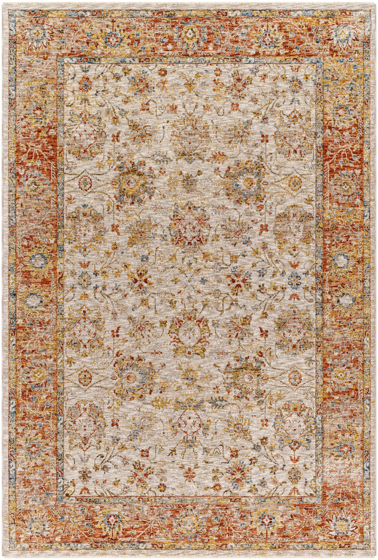 Duong Beige & Rust Textured Rug with Fringes