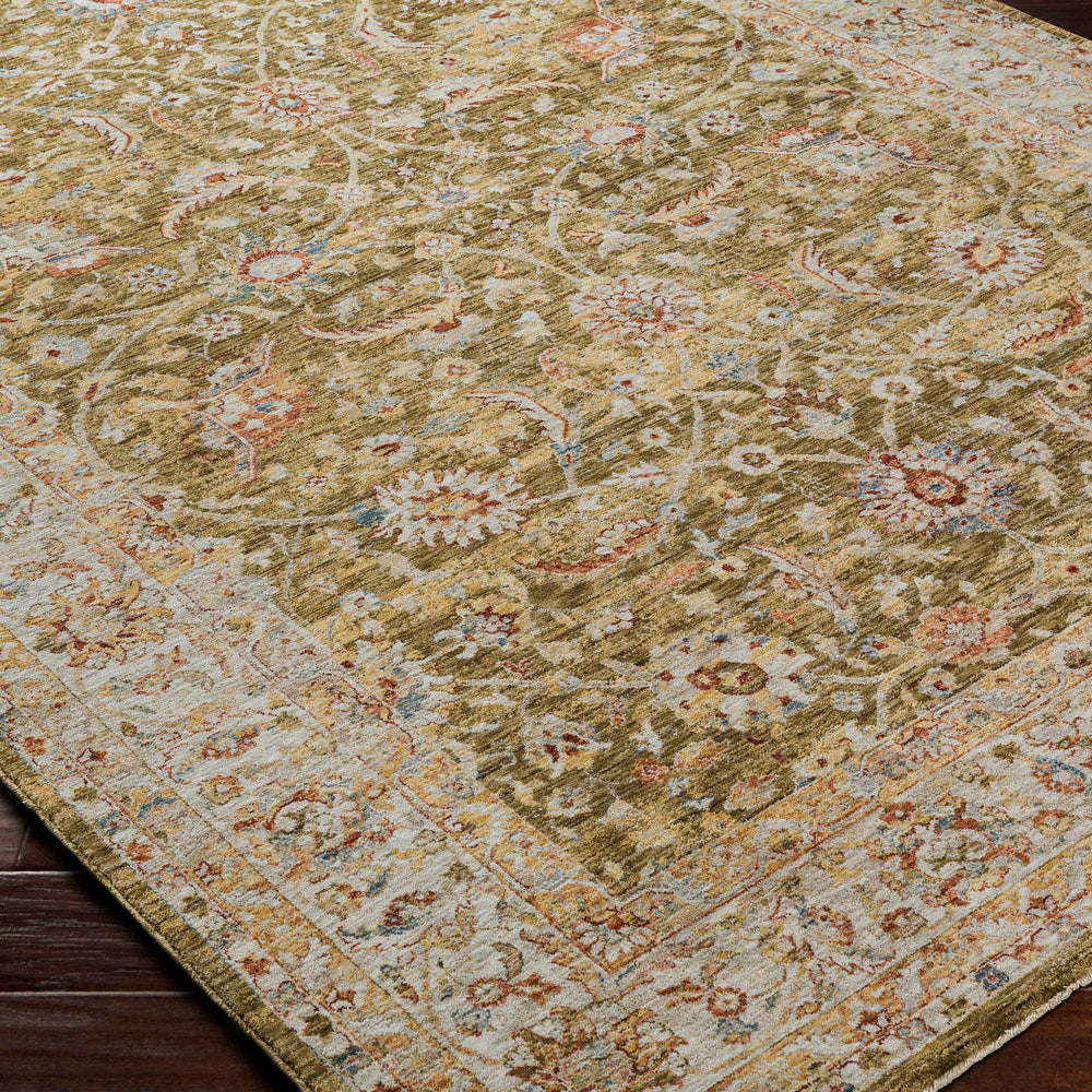 Dyan Green Textured Rug with Fringes