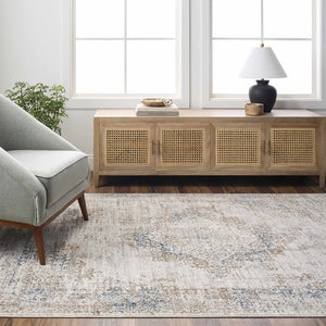 Kosta Beige & Blue Medallion Area Rug - Clearance