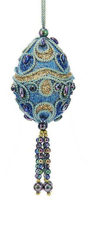 Teal Peacock Egg Ornament -