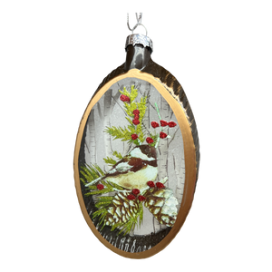 Glass Holiday Bird Design Ornament - Chickadee
