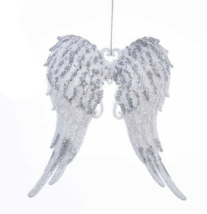 White With Silver Glitter Angel Wings Acrylic Ornament - Dark