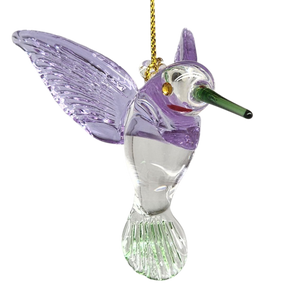 Egyptian Glass Hummingbird Ornament - Purple Wings / Green Tail / Green Beak