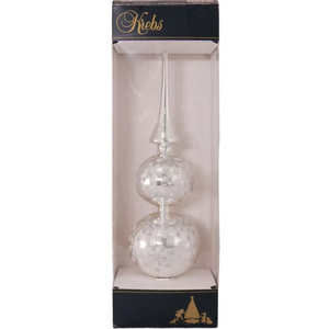 Glass 13 Inch Treetop Finial - Shiny Silver with Glitterlace