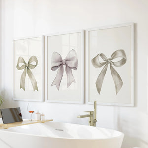 Aesthetic Bow Wall Art Set of 3. Neutral Gallery Set