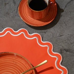 Solace Orange & White Scalloped Faux Leather Placemat