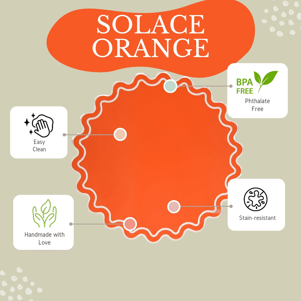 Solace Orange & White Scalloped Faux Leather Placemat