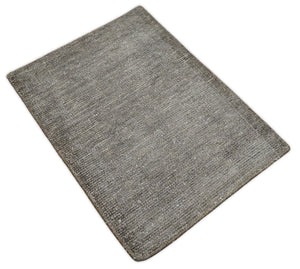 Modern Solid 2x3 Gray Hand Knotted Entryway Silk Area Rug
