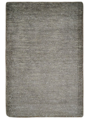 Modern Solid 2x3 Gray Hand Knotted Entryway Silk Area Rug