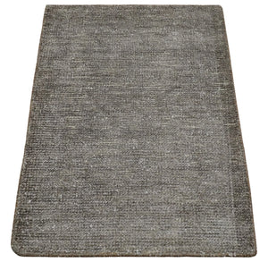 Modern Solid 2x3 Gray Hand Knotted Entryway Silk Area Rug