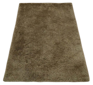 Solid 3x5, 4X6 and 5x7 Hand Woven Shag Brown Soft Viscose Area Rug