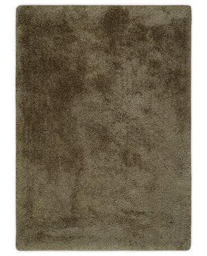 Solid 3x5, 4X6 and 5x7 Hand Woven Shag Brown Soft Viscose Area Rug
