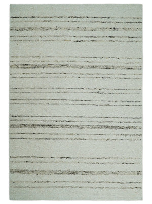 Solid Ivory and brown Woolen Chunky and Soft Berber Area Rug