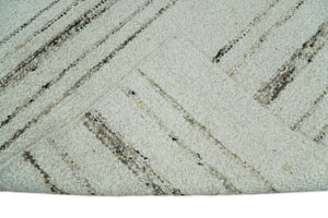 Solid Ivory and brown Woolen Chunky and Soft Berber Area Rug