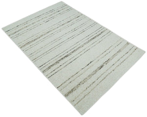 Solid Ivory and brown Woolen Chunky and Soft Berber Area Rug