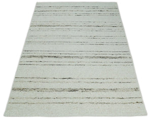 Solid Ivory and brown Woolen Chunky and Soft Berber Area Rug