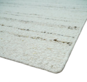 Solid Ivory and brown Woolen Chunky and Soft Berber Area Rug
