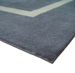 Modern Solid Gray and Beige Hand Tufted Wool Area Rug