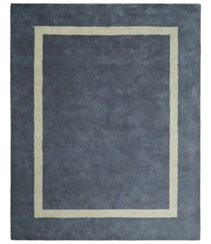 Modern Solid Gray and Beige Hand Tufted Wool Area Rug