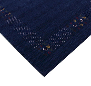Solid Blue Border Patterns Hand Loomed Wool Area Rug