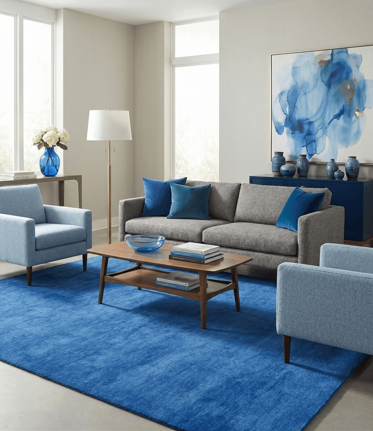 Solid Blue Contemporary Woolen Hand Tufted 8x10 wool area Rug