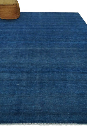 Solid Blue Hand knotted Contemporary 8x10 wool Area Rug