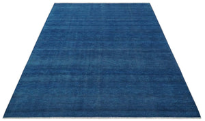 Solid Blue Hand knotted Contemporary 8x10 wool Area Rug