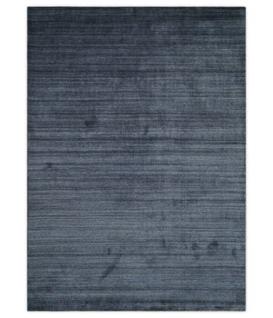 Modern Solid Blue 5x7 Blended Bamboo Silk Hand Woven Area Rug