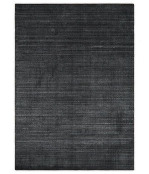 Solid Charcoal Black Scandinavian 5x7 Blended Wool Flatwoven Area Rug