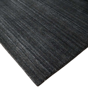 Solid Charcoal Black Scandinavian 5x7 Blended Wool Flatwoven Area Rug