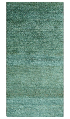 Solid Green Hand knotted Contemporary Custom Made wool Area Rug