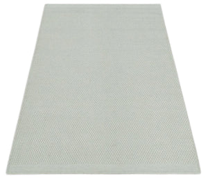 Modern Solid Ivory Hand made Dari Area Wool Rug