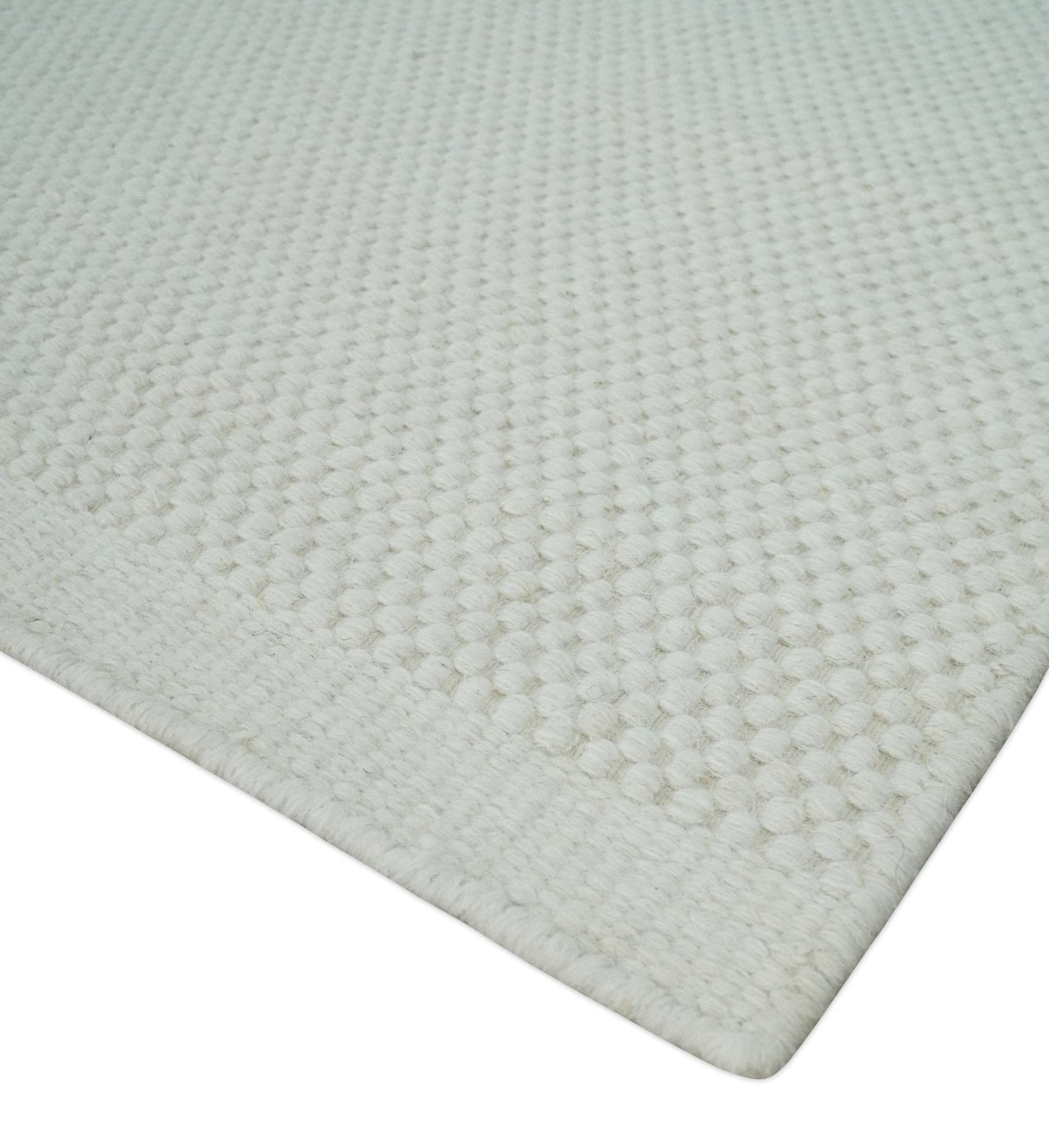 Modern Solid Ivory Hand made Dari Area Wool Rug
