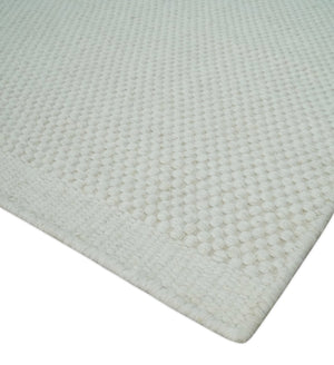 Modern Solid Ivory Hand made Dari Area Wool Rug