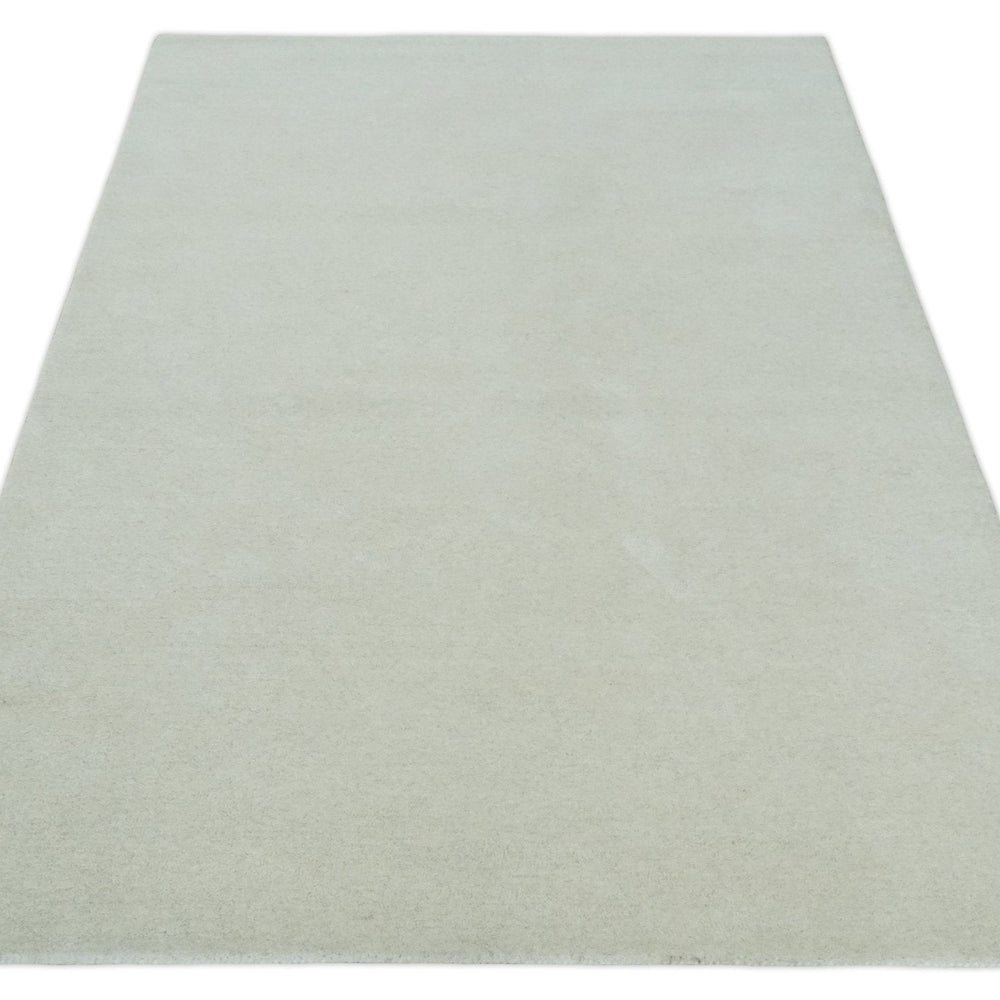 Custom Made Modern Solid Ivory Hand Tufted Wool Rug