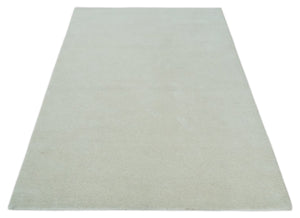 Custom Made Modern Solid Ivory Hand Tufted Wool Rug