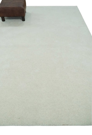 Custom Made Modern Solid Ivory Hand Tufted Wool Rug