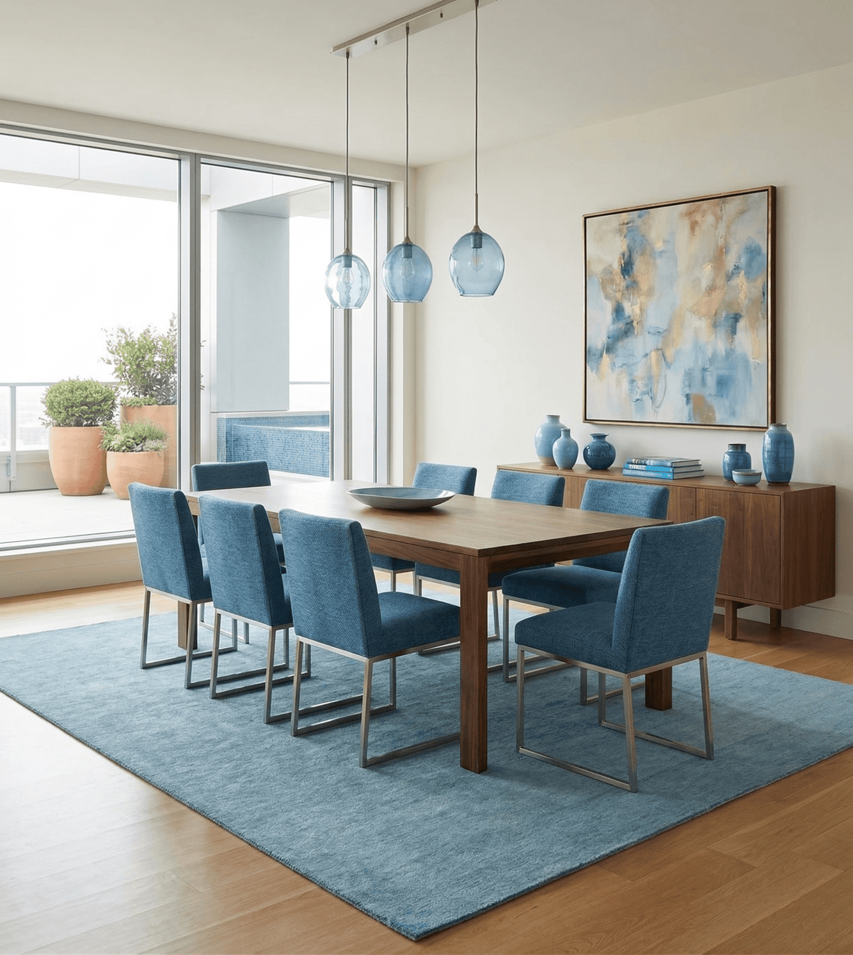 Solid Light Blue Woolen Hand Tufted 8x10 contemporary area Rug
