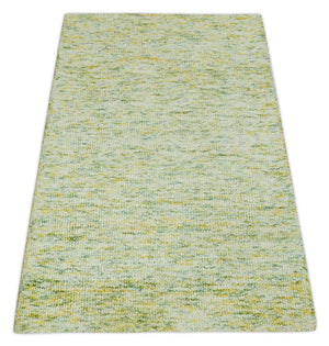 Custom Made Solid Green And Ivory Hand Tufted Natural Wool Area Rug