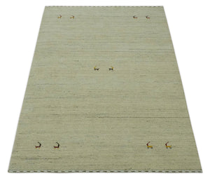 Solid Plain Beige and Charcoal Hand loom 4.6x7 wool area Rug