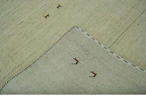 Solid Plain Beige and Charcoal Hand loom 4.6x7 wool area Rug