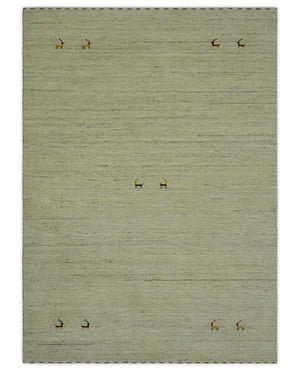 Solid Plain Beige and Charcoal Hand loom Multi size wool area Rug