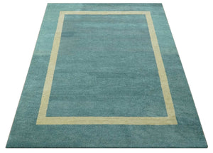Solid Plain Blue Modern Hand Tufted 8x10 wool area rug