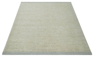 Solid plane Beige Hand Knotted 8.7x9.8 Wool Area Rug
