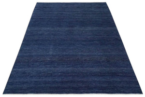 Solid Plane Navy Blue Hand knotted Modern 8x10 wool Area Rug
